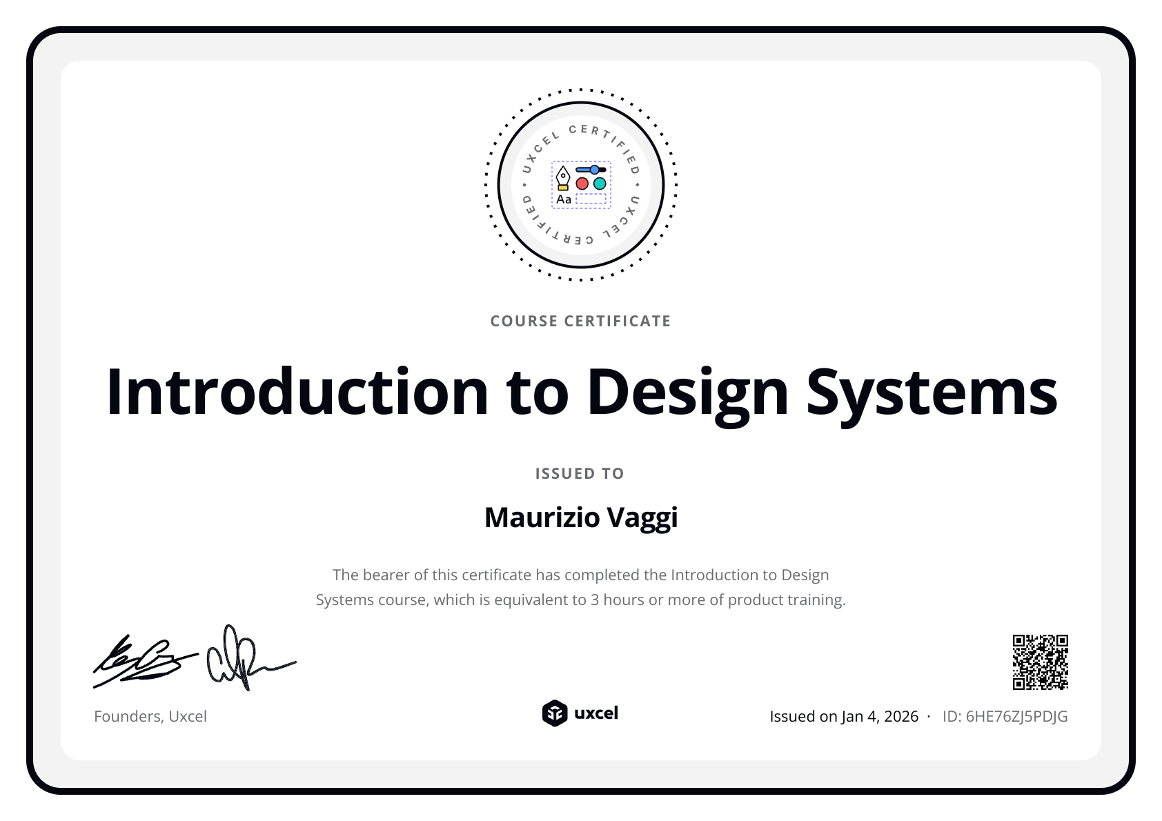 Maurizio Vaggi's certificate